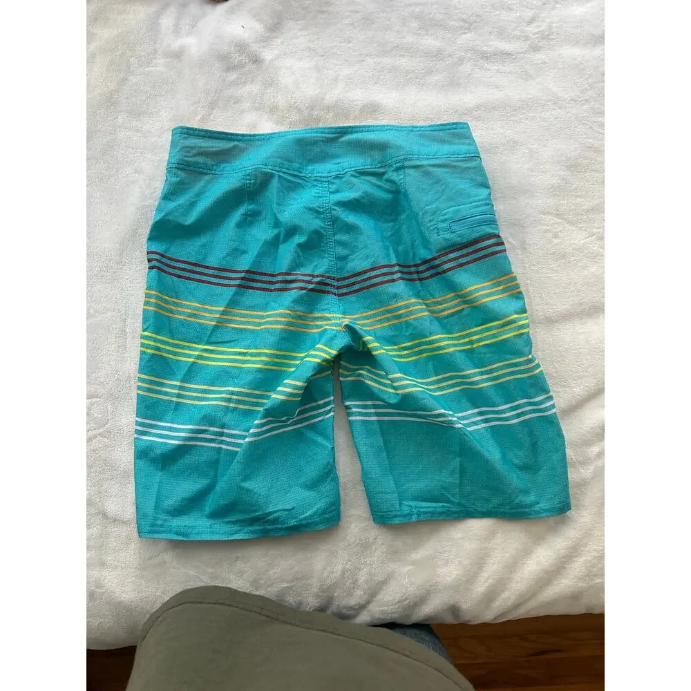 Reef Peeler Board Shorts Mens 28 Blue Yellow Drawstring Surfing Swim Trunks